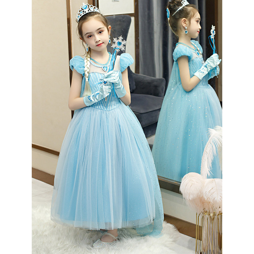 Meninas elsa vestido de princesa congelado 1 vestido de verão novo estilo elegante crianças vestido de princesa elsa ves