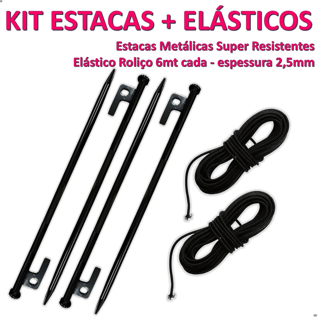 KIT 4 Estacas + 2 Elásticos para Varetas Conserto Reposição Peça Barracas Tendas Gazebo Camping Útil