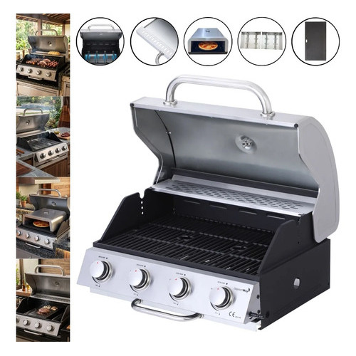 Churrasqueira À Gás Embutir 3x1 Forno Pizza Chapa Defumador Completa em Inox