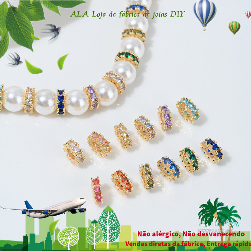 14K banhado a ouro incrustado zircão Birthstone espaçador contas 8mm espaçador artesanal DIY corda pérola cristal pulsei