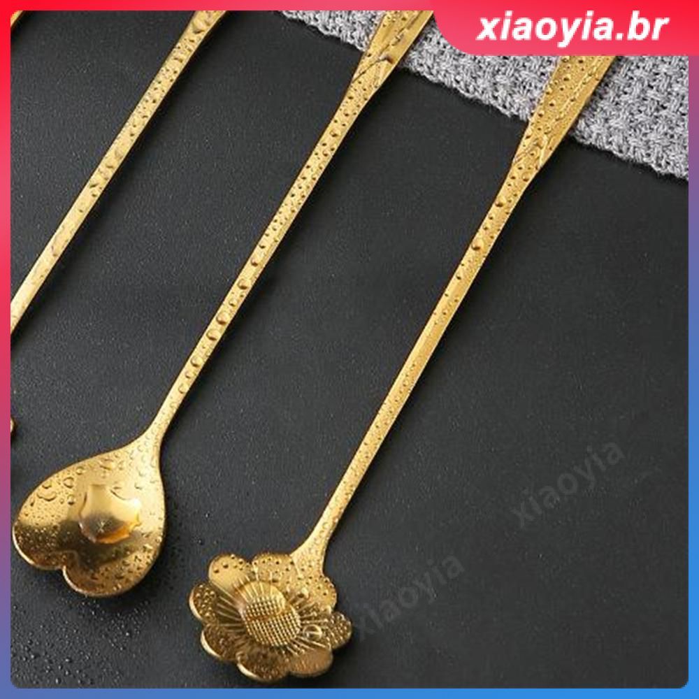 Utensílios de cozinha fofos e criativos, feitos de aço inoxidável com design de flor de cerejeira, cabo longo,
