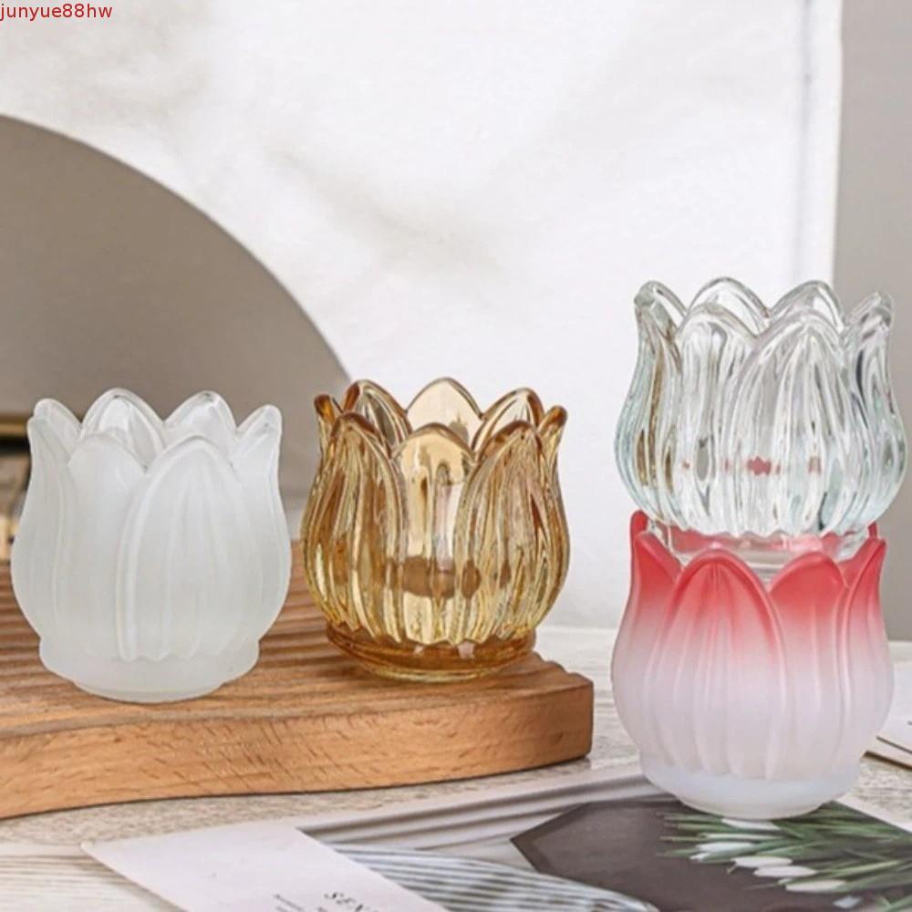 JUNYUE 2 Peças De Suporte De Vela De Vidro , Em Forma De Tulipa Transparente Romântico , Mini Ornamento Vintage