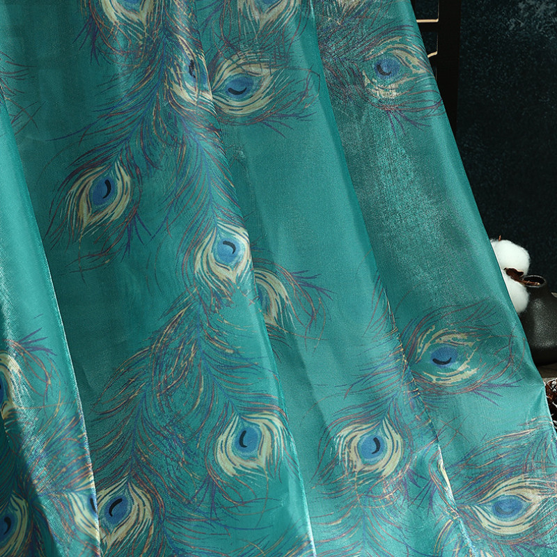 Tecido de Organza brilho de água fio pérola pavão pena impressão palco traje decoração fundo saia fio tecido