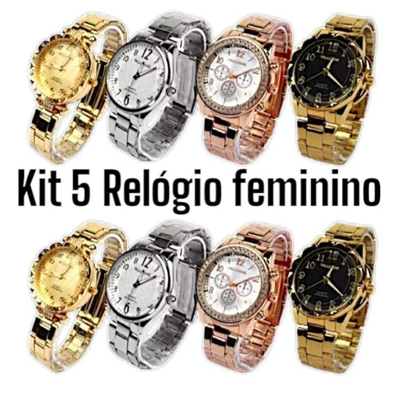 KIT 5 PEÇAS Relógios Feminino dourado prata e rose dourado original Kit 5 Relógios Feminino Lojista Atacad Loja S-CXS