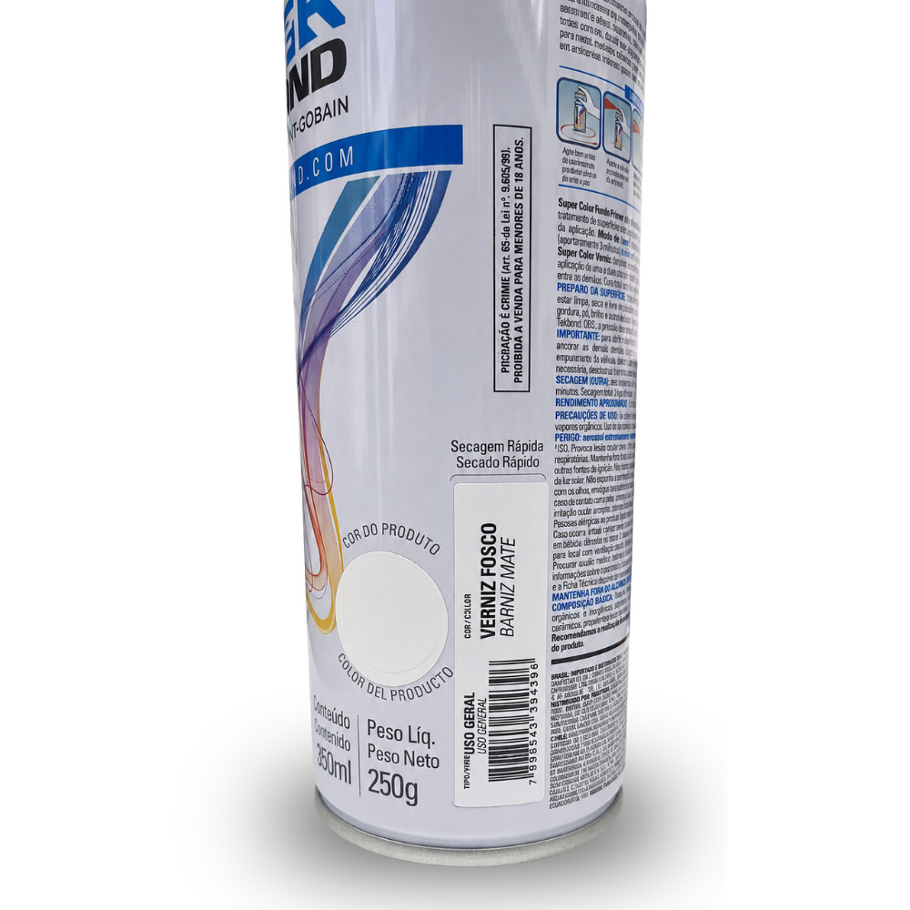 Tinta Spray Verniz Fosco Uso Geral 350ML - Tekbond — imagem 2 de 2