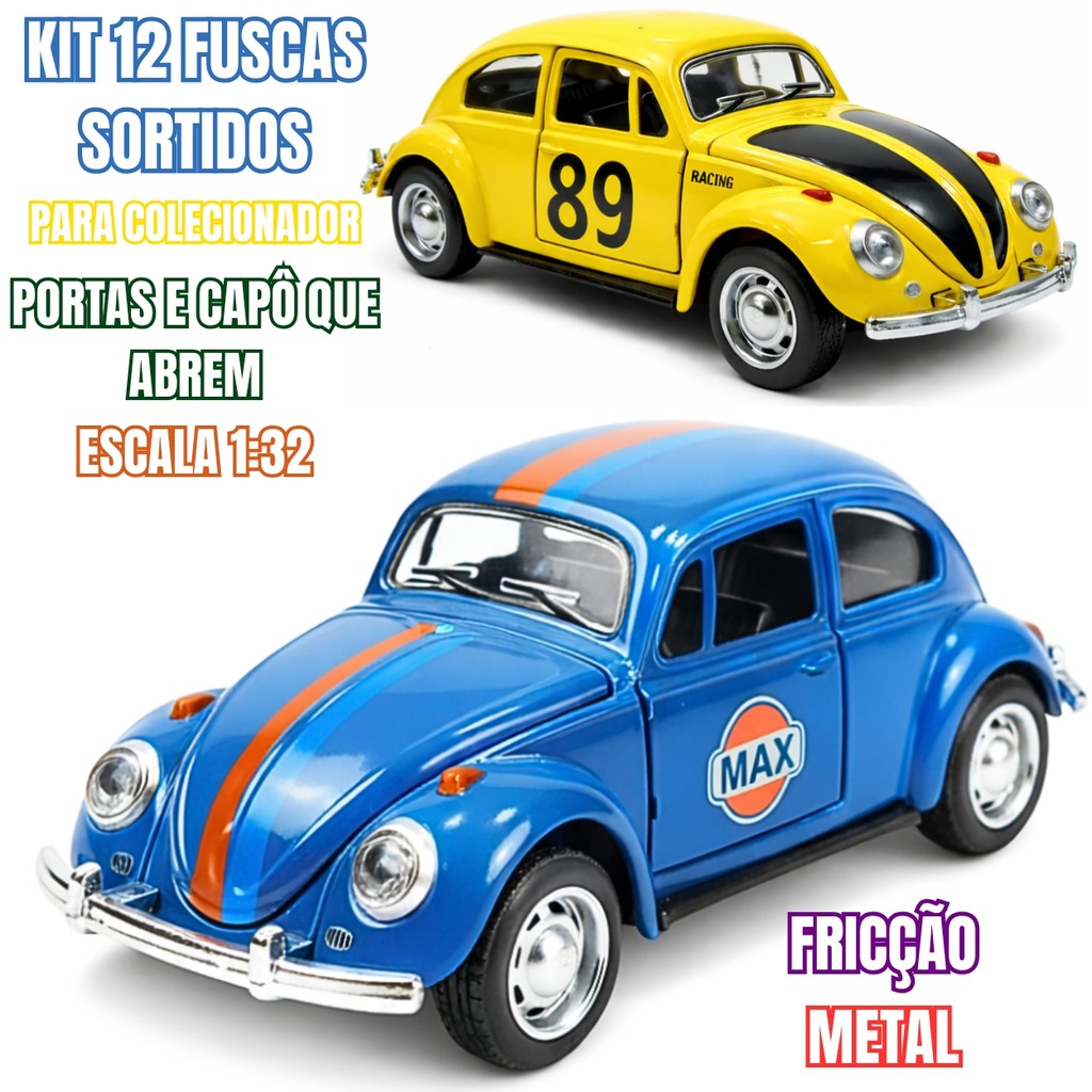 12 Fuscas Miniatura Colecionador Escala 1:32 – Carrinhos de Metal Fricção Modelos Sortidos