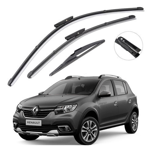 Kit Palheta Limpador Parabrisa Silicone Sandero 2015 À 2023