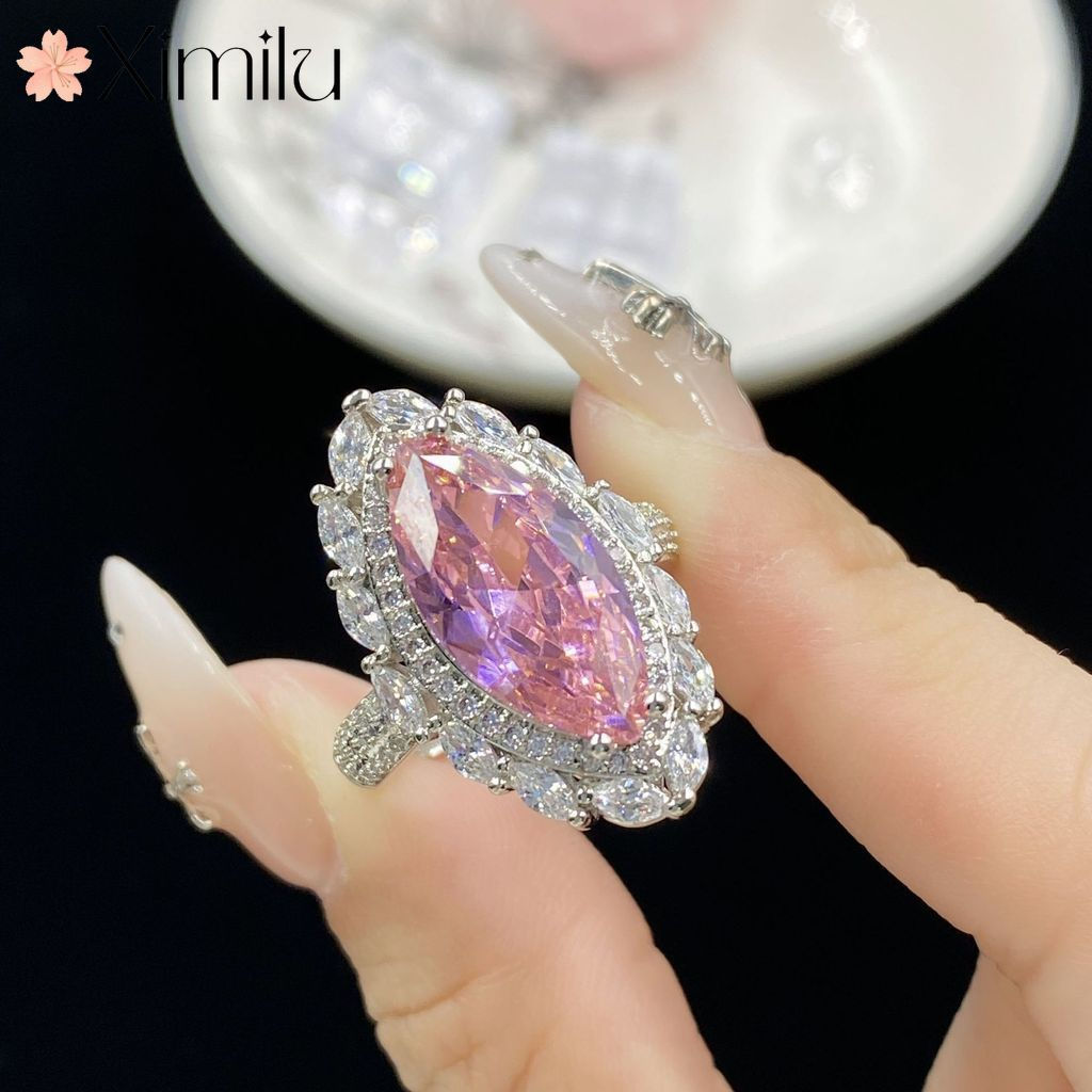 ❤ Original em forma de azeitona olho de cavalo dourado novo produto citrino cheio de diamante rosa pedra preciosa anel f