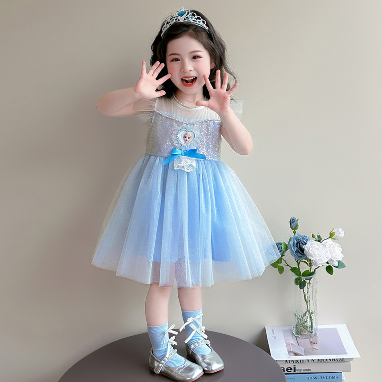 Meninas elsa vestido de princesa novo vestido de gaze elsa 2026 verão novo estilo vestido de menina do bebê