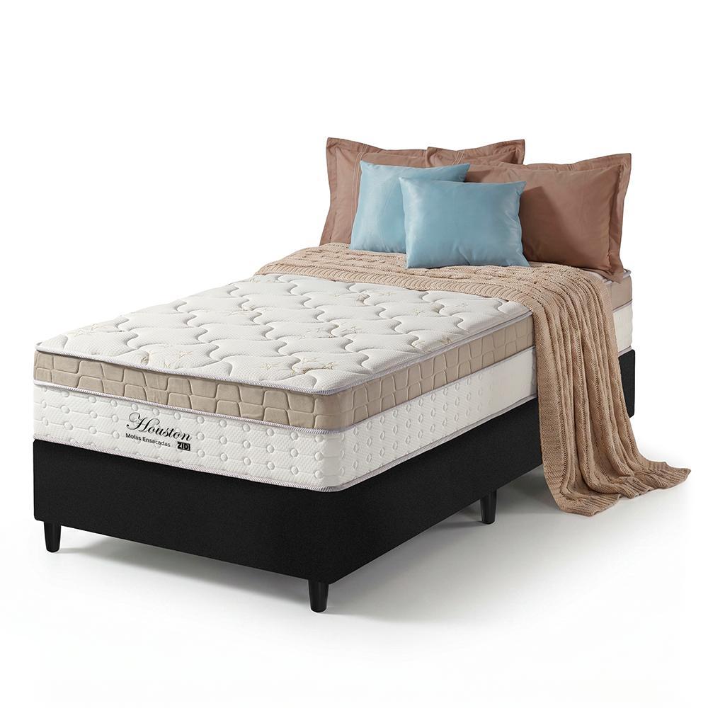 Cama Box Solteiro Preto + Colchão Molas Ensacadas Pillow In Zidi Houston 88x188x65cm