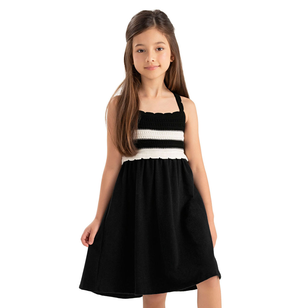 Vestido Infantil Menina Tricô Listras Colorittá Preto