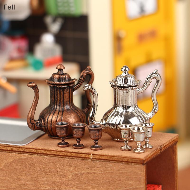 [Fel] 1 Conjunto 1 : 12 Casa De Bonecas Em Miniatura Jarro Bule Mini Flagon Com Copo Talheres Modelo Decoração Brinquedo