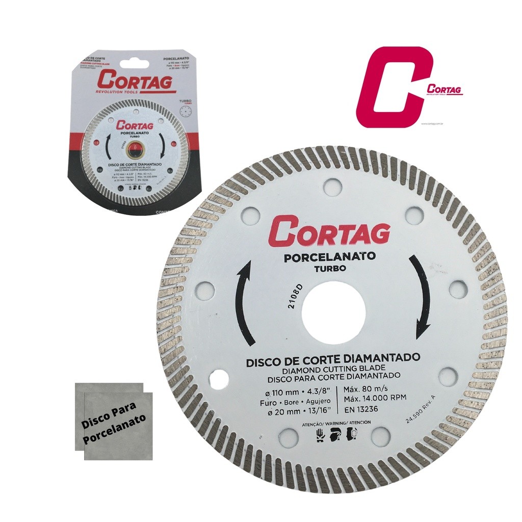 Disco Corte Diamantado Porcelanato Turbo 110mm 4.3/8 Cortag - Extra Fino, Excelente Acabamento e Alto Rendimento