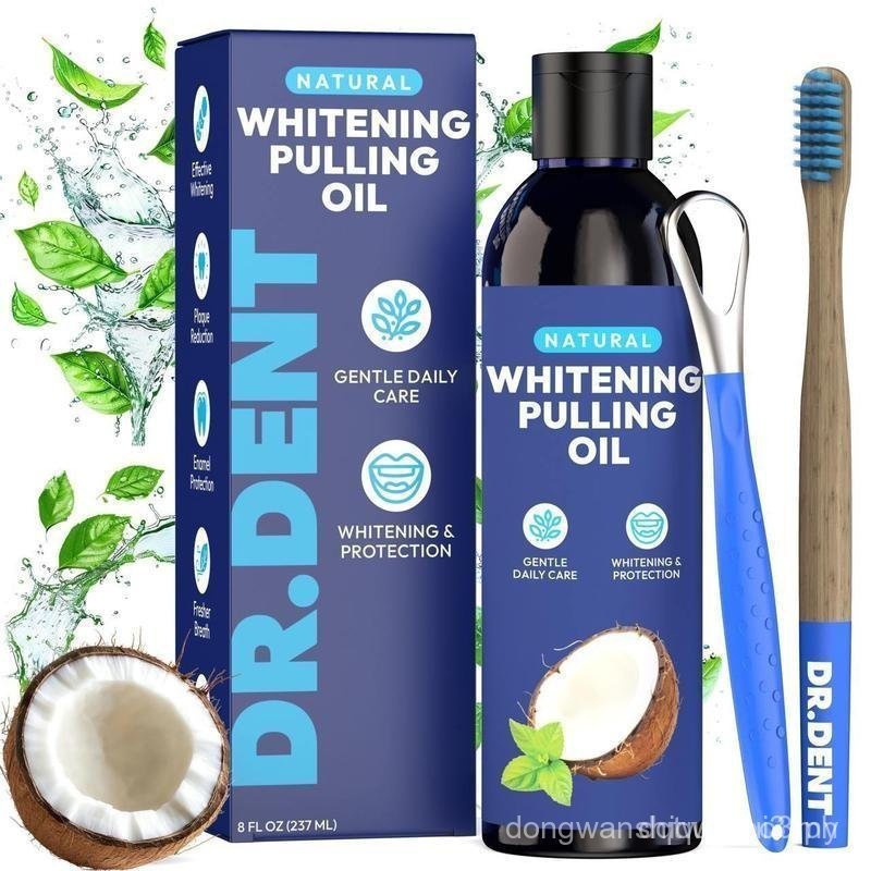 Dr. Dent Coconut Oil Mouthwash - 100% Coconut Oil and Mint - Alcohol-Free - 237 ml.- Toothbrush and tongue scraper