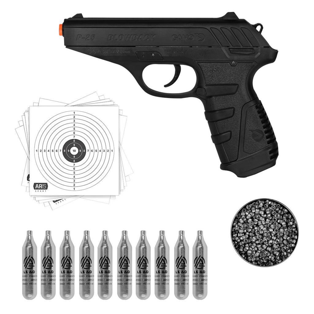Pistola Co2 Gamo P-25 Blowback 4.5mm - Co2+Chumbinho Diabolô