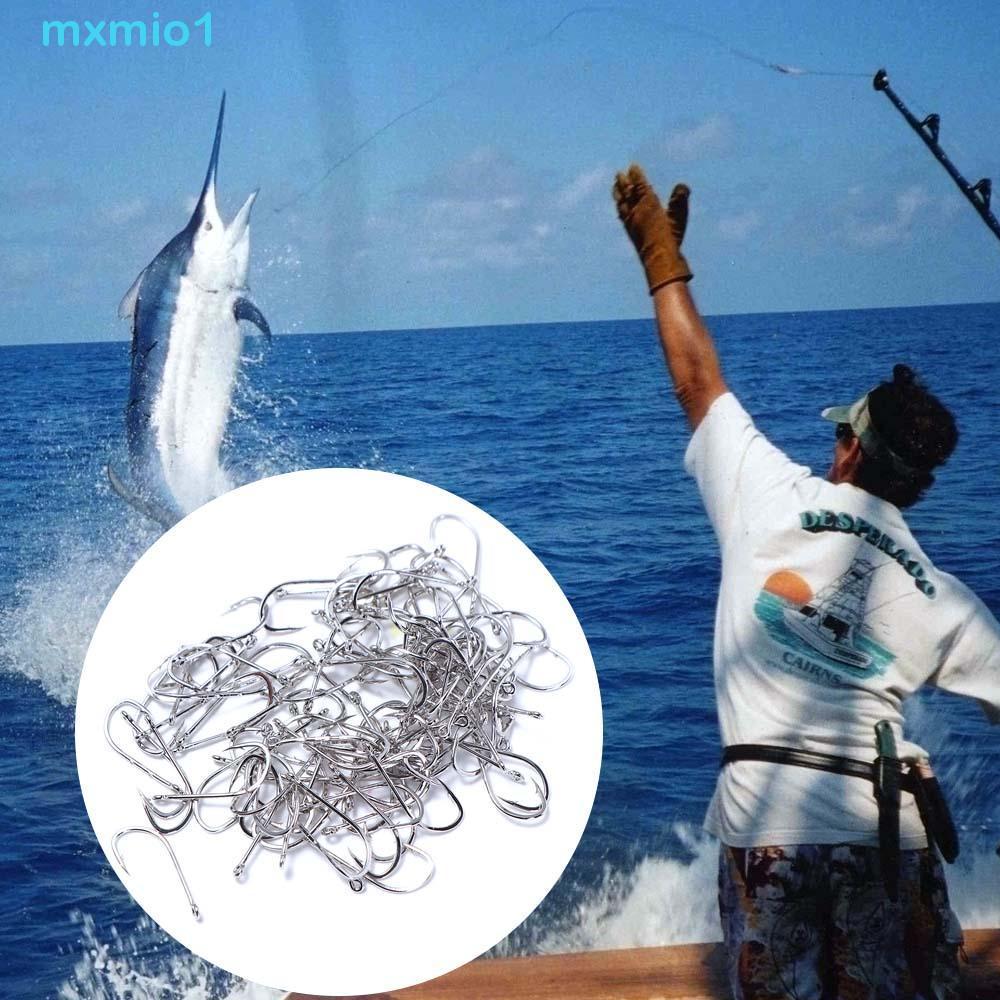 MXMIO1 100 Pçs Gancho De Pesca De Haste Longa Anti-Ferrugem Aço De Alto Carbono Único Círculo Isca Ganchos Farpado Anzol