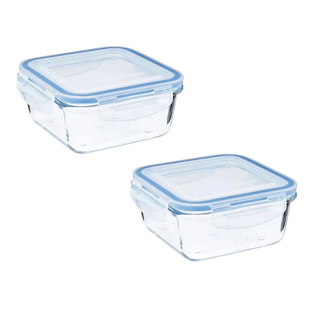 Kit 2 Potes 1050ml Bpa Free Reutilizável Antivazamento Vidro Micro-ondas Freezer Geladeira Porta Mantimentos 4 Travas