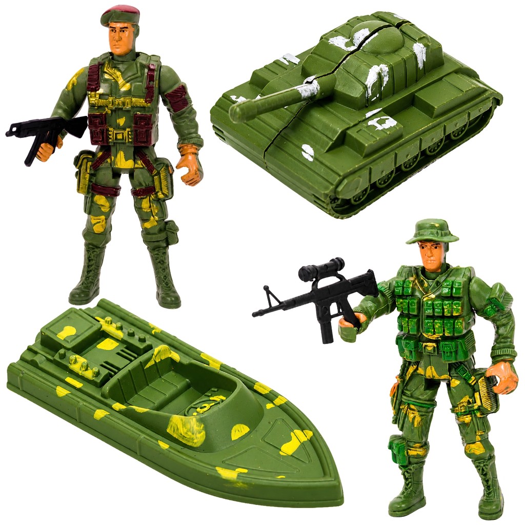 Kit Soldados de Brinquedo 6 Peças C/ Tanque e Barco Militares - Castela