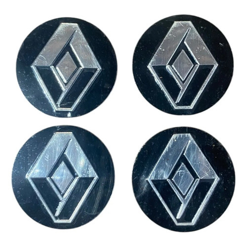 Kit Emblema Adesivo Calota Roda Renault Cromado Preto Preto
