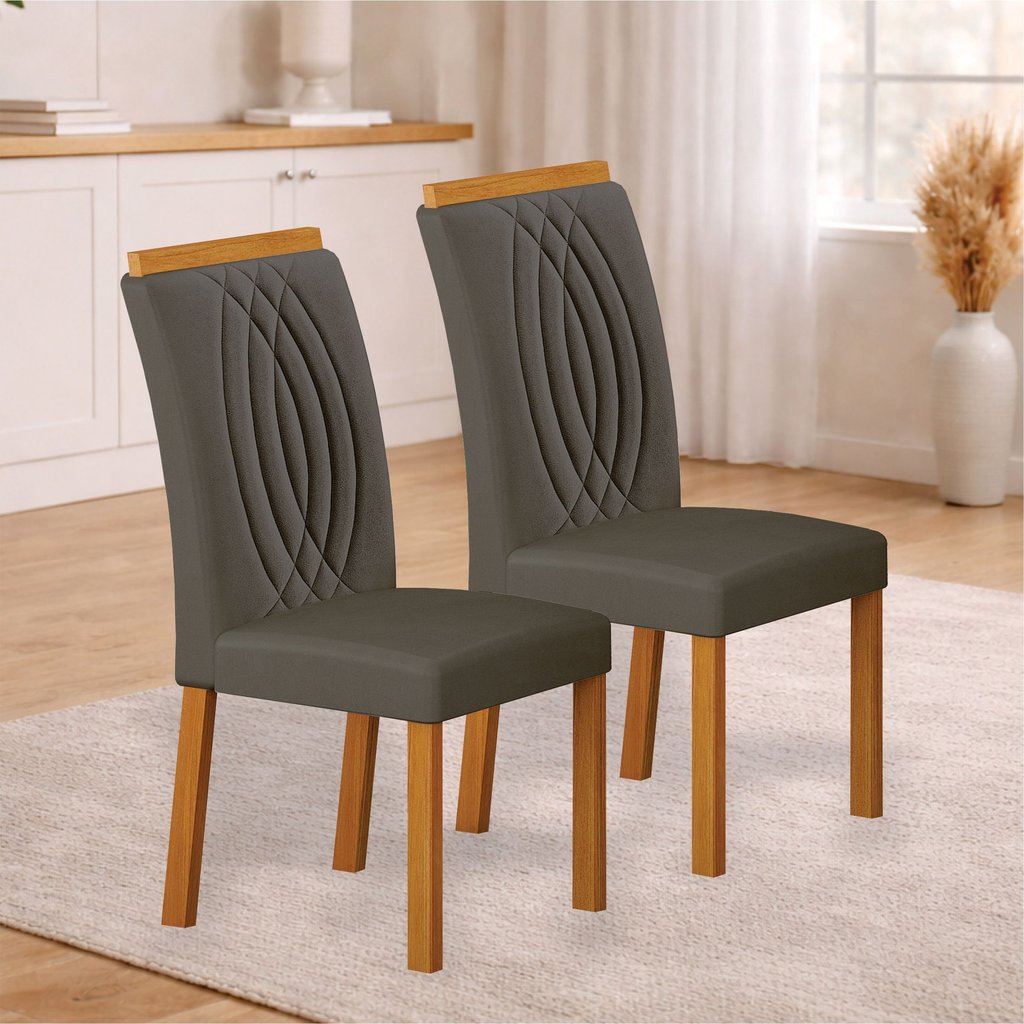 Conjunto 2 Cadeiras para Sala de Jantar Doha Marrom/Freijó/Chumbo Freijó/Chumbo