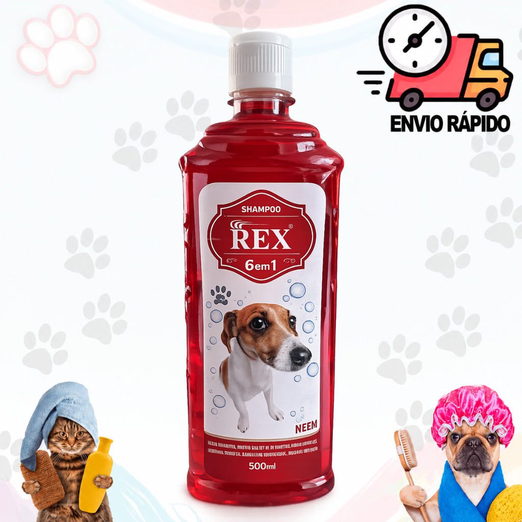 Shampoo Rex 6 em 1 Cachorro Cães Cheiroso Limpeza Completa
