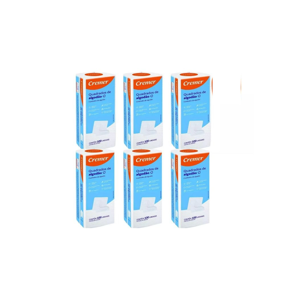Kit 6 Pacotes Quadrados De Algodão Cremer  - 600 Unidades ao todo