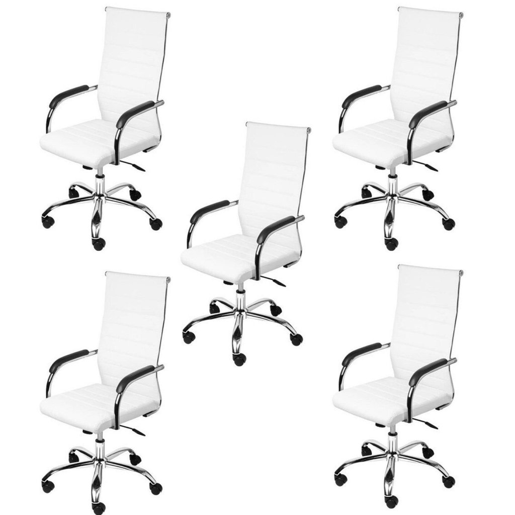 Kit 5 Cadeiras Escritório Presidente com Rodízio Esteirinha Florença 3322 Branco Branco
