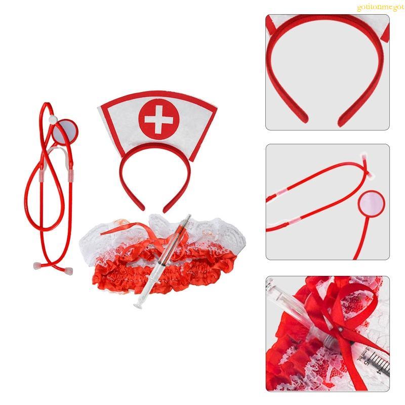 gotitonmegot Enfermeira Chapéu Forma Bandana Estetoscópio Caneta Coxa Cinto Cosplay Traje Cocar Festa De Aniversário De