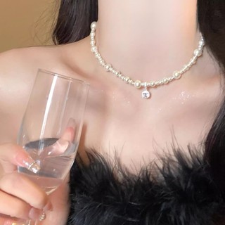 Francês Retro cubo açúcar zircão pérola colar feminino High-End luz luxo nicho requintado clavícula corrente elegante co