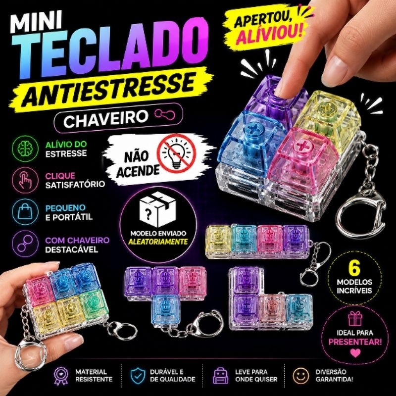 Mini Teclado Antiestresse Chaveiro Fidget Toy Sensorial Click Mecânico Portátil Modelo Aleatório