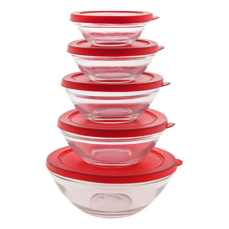 Ms Variedades E Utilidades Conjunto De Potes Redondos 870 Ml Vermelho
