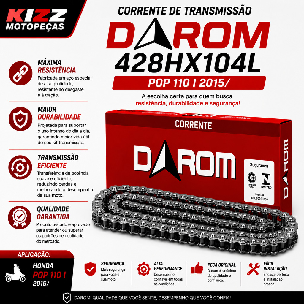 Corrente Transmissao Darom 428hx104l Pop 110 I 2015/