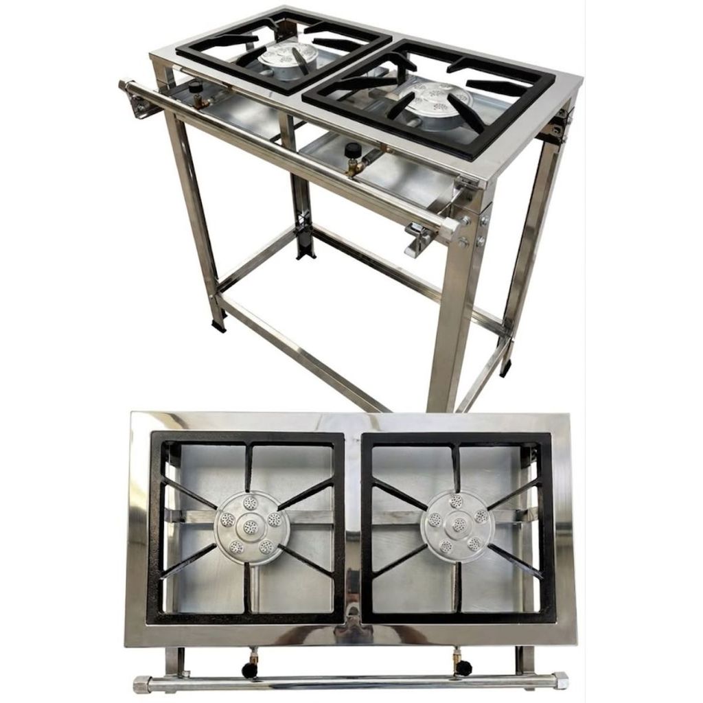 Fogão Fogareiro Industrial 2 Bocas Inox Alta Pressão Perfil 05 Caulim - 30x30 - Ferro Fundido