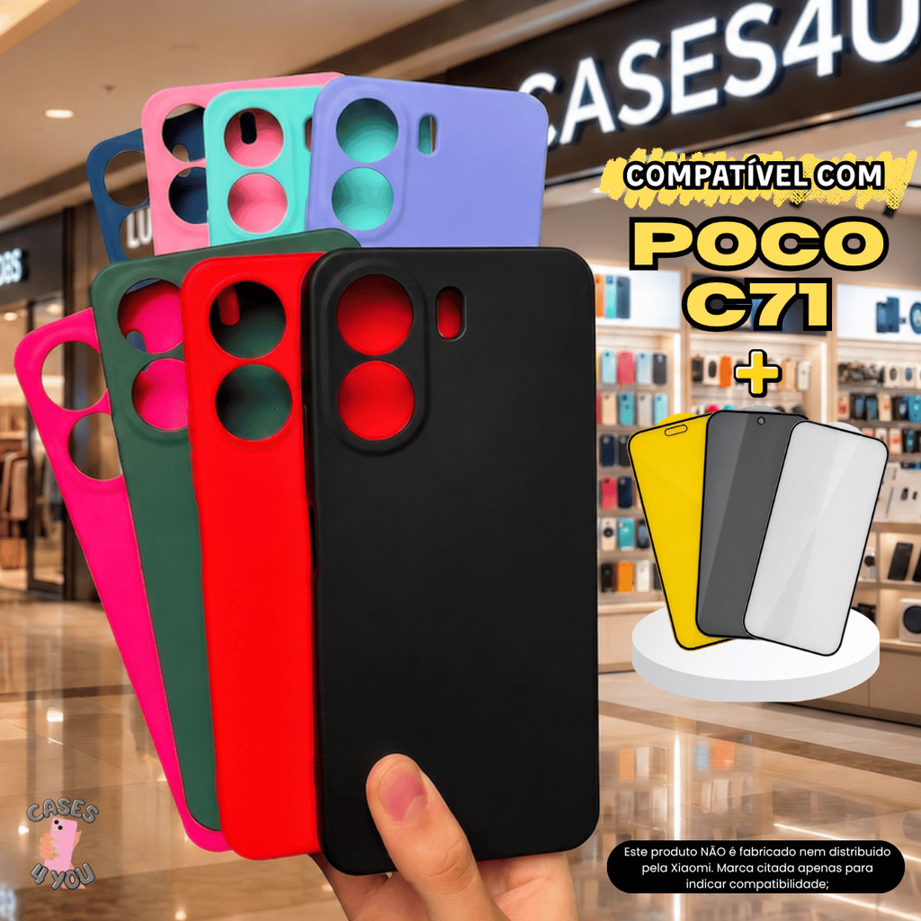 Capa Capinha compatível com Poco C71 + Película 3D Cerâmica Privacidade Câmera