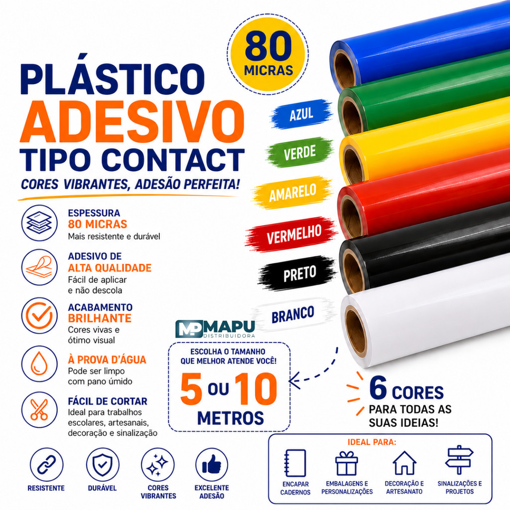 Plástico Adesivo BRW 45x 5 ou 10 Metros Brilhante 80 Micras  Alta Qualidade À Prova D'água