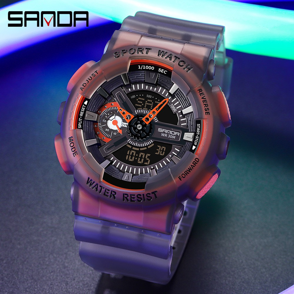 SANDA Moda Masculina Esporte Lazer Relógio Data À Prova D 'Água Dual Display Eletrônico Digital Multi-função Relógio Mas