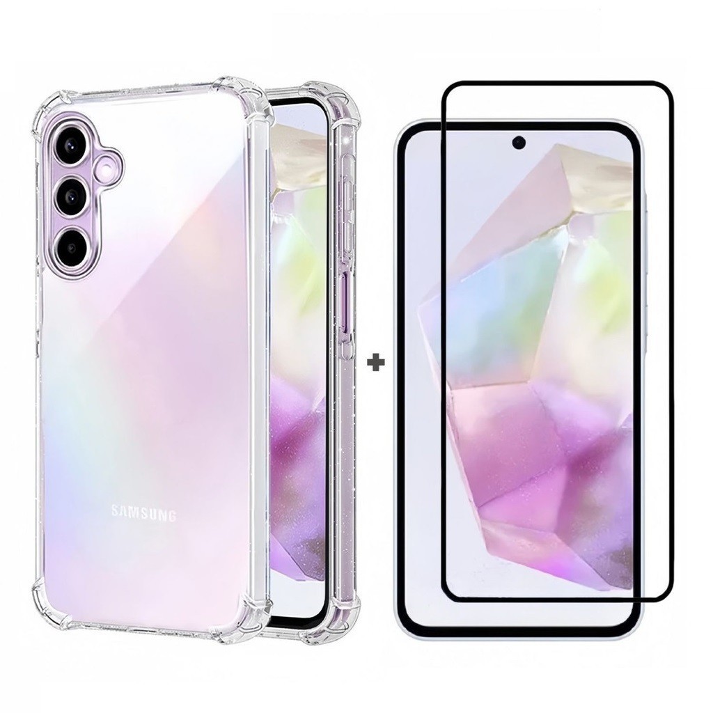 Kit 2 em1 Película Vidro 3D + Capa Capinha Transparente Para Samsung Galaxy A14 A34 A54 A15 A35 A55 A16 A07 A17 A37 A57