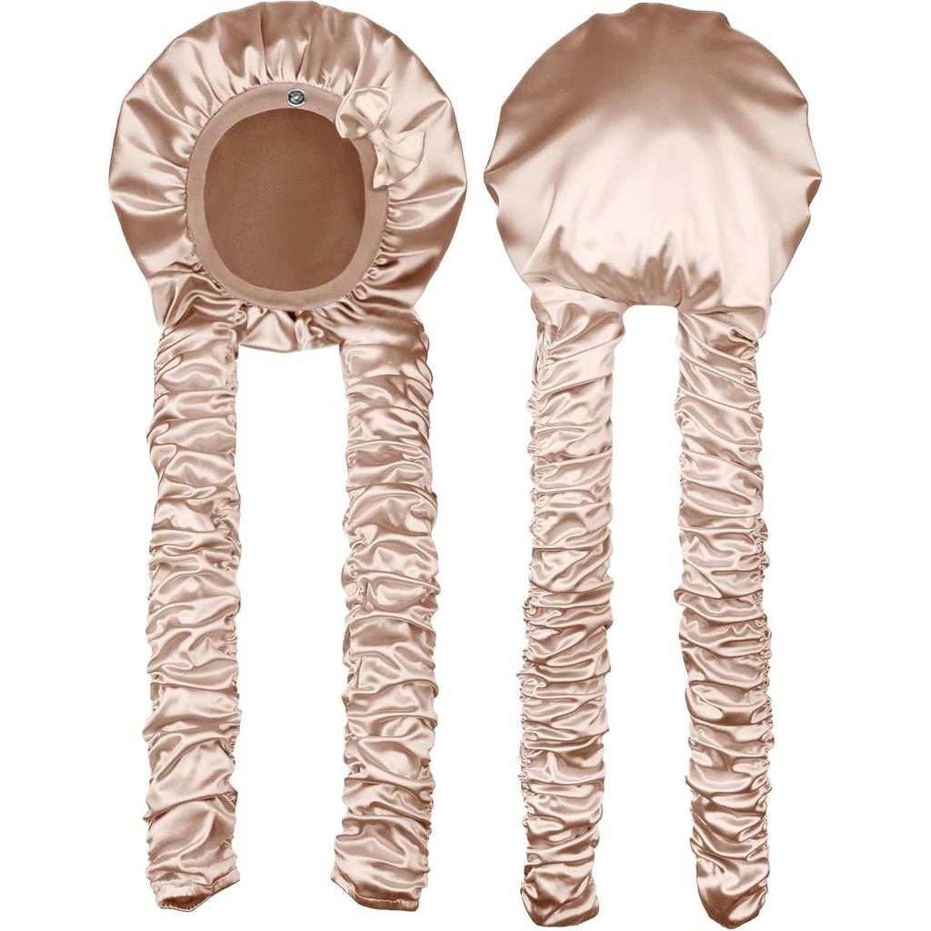 Gorro De Cetim Ondulado Sem Calor Para Dormir , Deslizamento Com Fitas De Ondulação Longas Tranças E Cabelos Longos