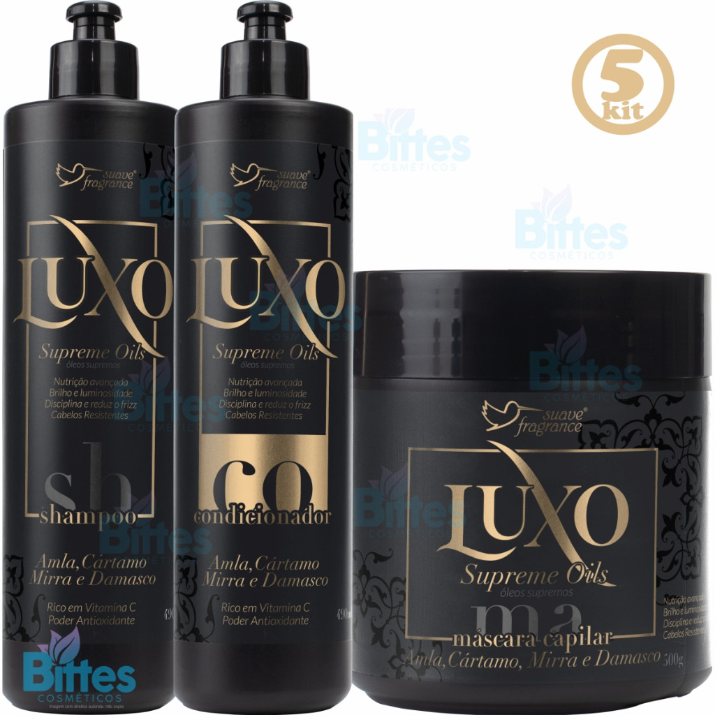 5 Kit Luxo Supreme Oils Suave Fragrance Nutrição Redução dos Frizz