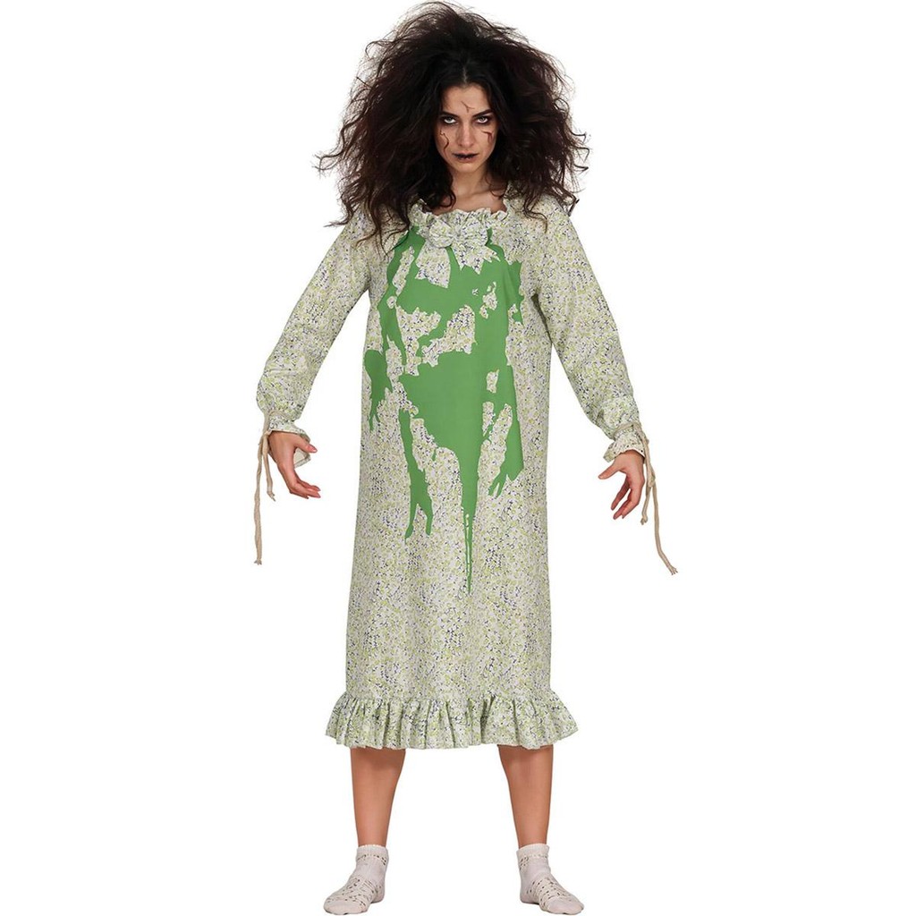 Fantasia Halloween de Terror Feminina Cosplay Exorcista Regan MacNeil Camisola Verde com Vomito