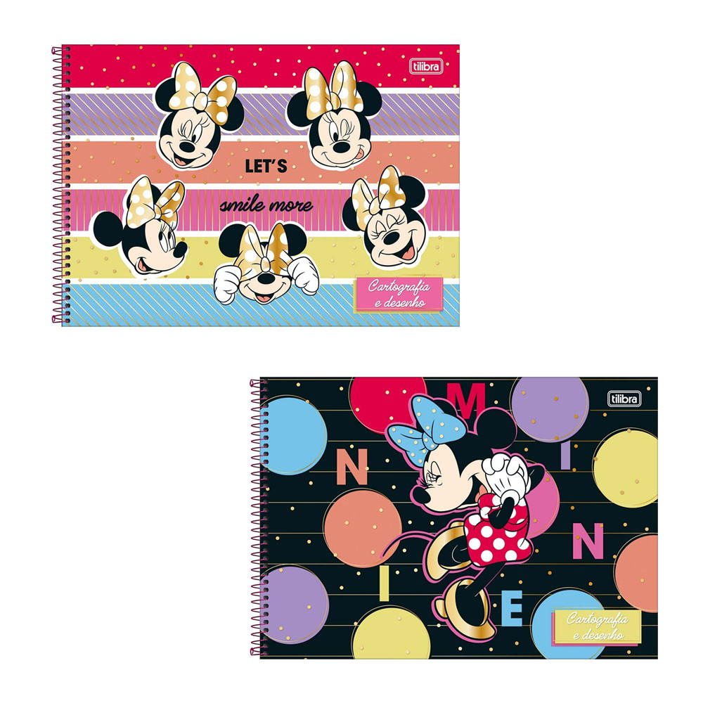 Caderno espiral capa dura cartografia 80 folhas Minnie Tilibra