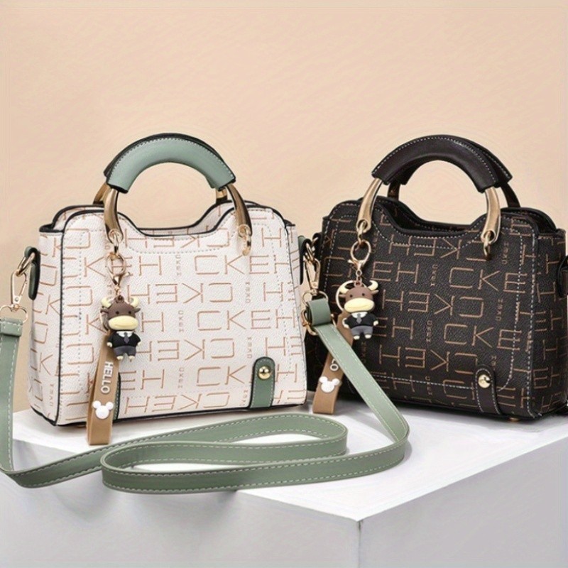 Bolsa Feminina Transversal Grande Capacidade Elegante De PU Com Alça Superior E Alça Ajustável, Com Chaveiro rajork