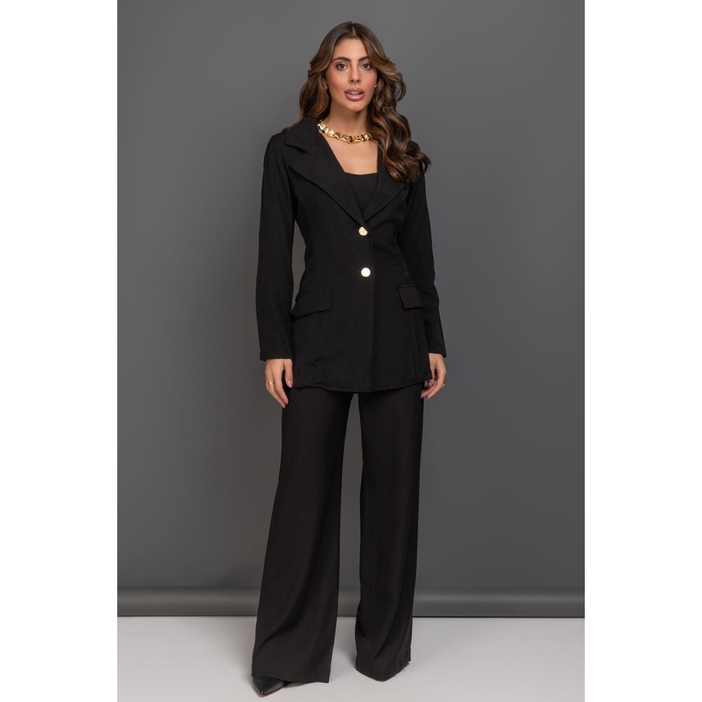 Blazer Preto Alfaiataria Com Ombreiras Frysaide