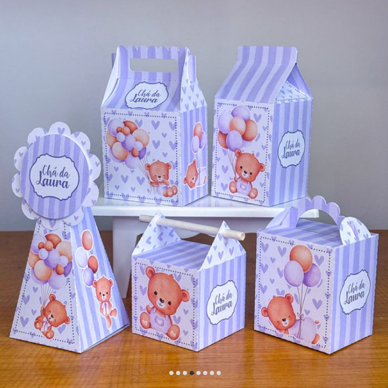 PEGUE E MONTE - Kit Festa Personalizado Ursinha Lilás- Lembrancinhas - Caixinhas Chá Ursinha
