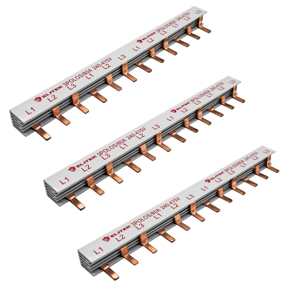 Kit 3 Barramento Pente Fase Trifásico Tripolar 80A 12 Polos