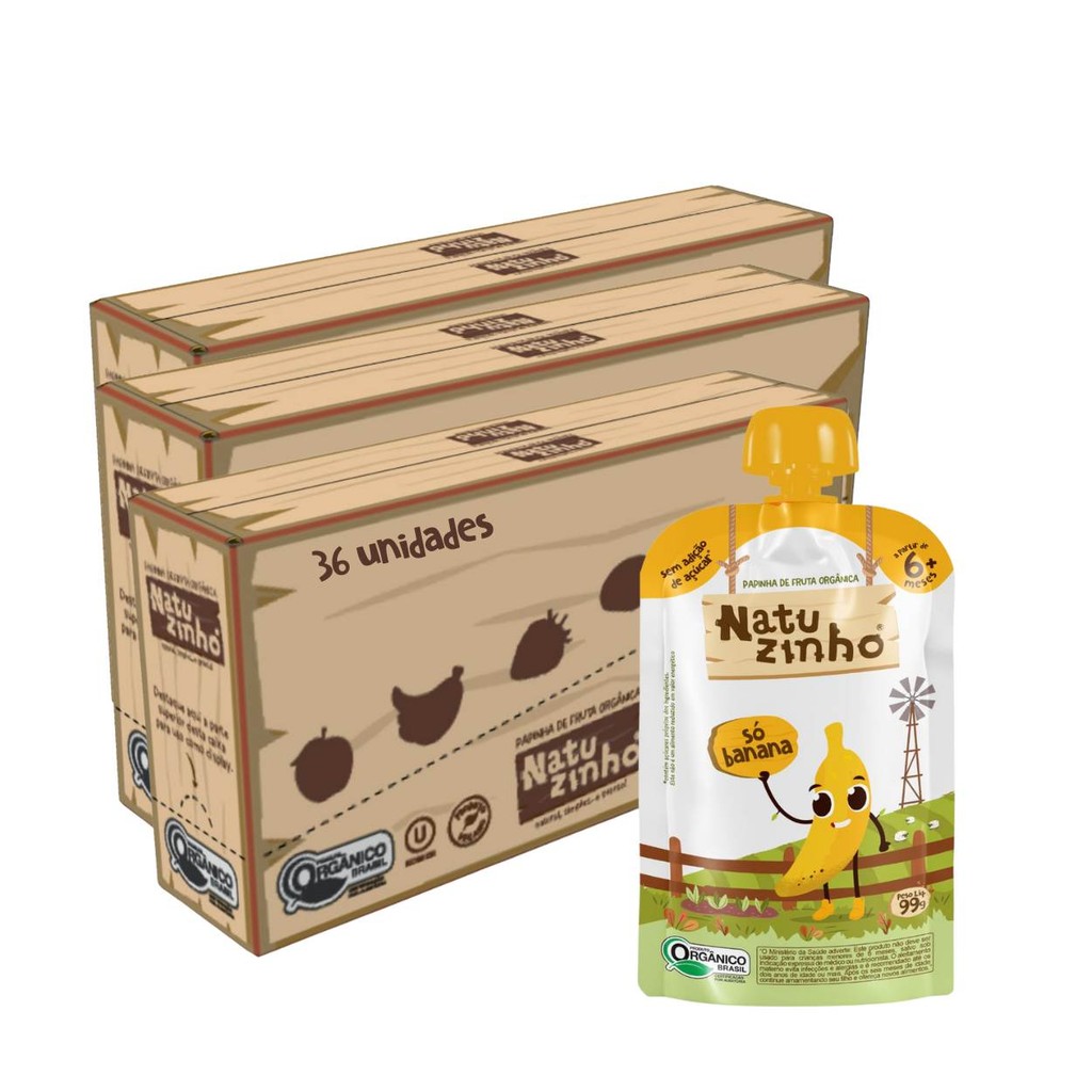 Kit Papinha Organica Natuzinho Banana Bebe 36 unidades