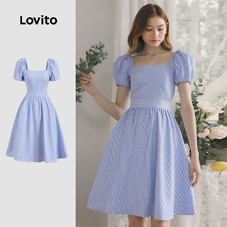 (New) Lovito Vestido Casual Plissado de Primavera/verão Azul para Mulheres L149ED394 em Oferta na Shopee
