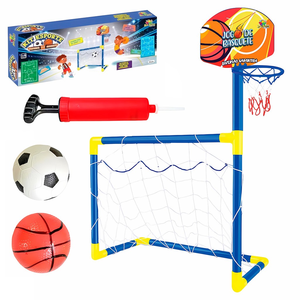 Trave De Futebol Infantil Com Cesta De Basquete Jogo Esportivo 2 Em 1 Educativo Com Bomba Bola