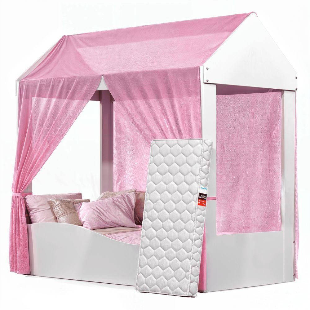 Cama Infantil Colina Casinha Com Voal E Colchão Branco Rosa em Oferta na Shopee