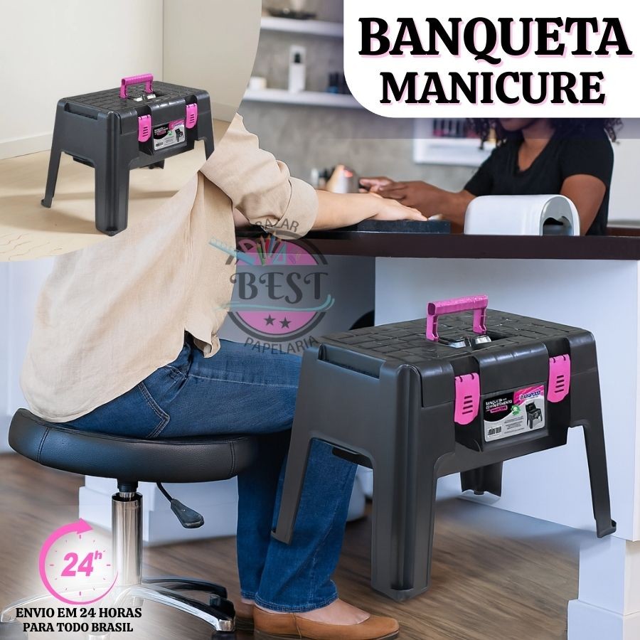 Banqueta Plástica Banquinho Banco Pedicure Manicure Resistente Camping Pesca Maleta Multiuso